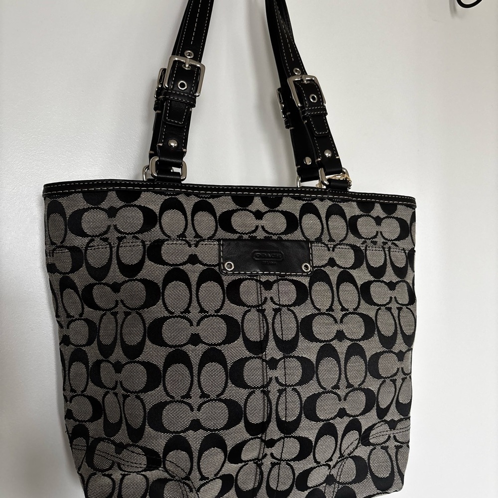 Coach Signature Canvas Tote in Black and Gray